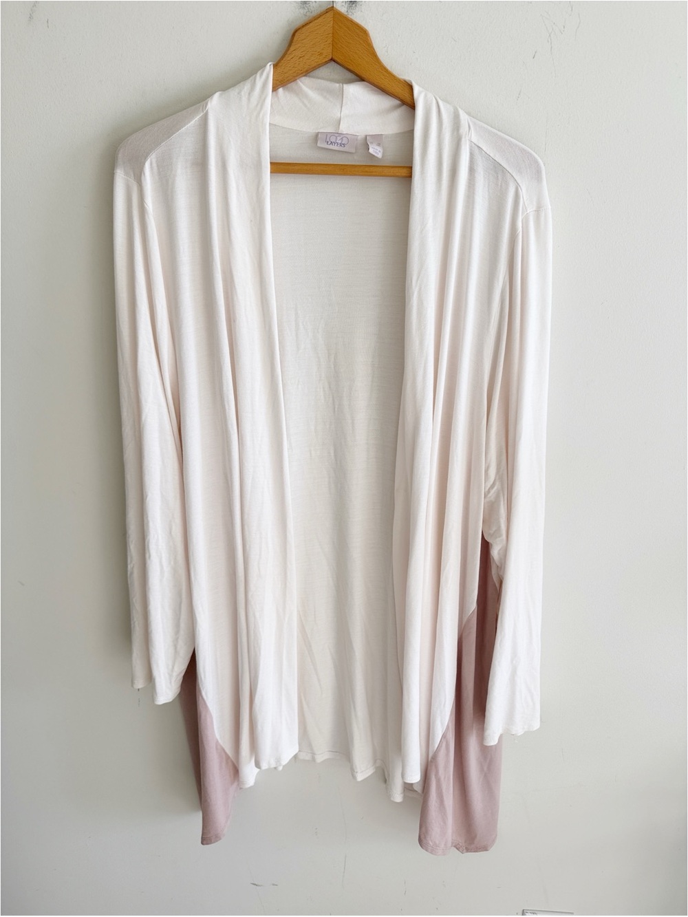 LOGO Lori Goldstein layers cream tan colorblock long sleeve open cardigan top 3X